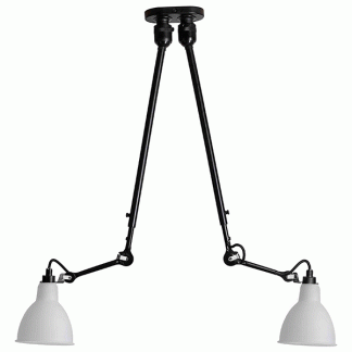 Lampe Gras N302 Loftlampe Double Mat Sort & Opal Glasskærm