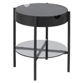 Tipton bakkebord - røgfarvet glas/sort metal, rund (Ø45)