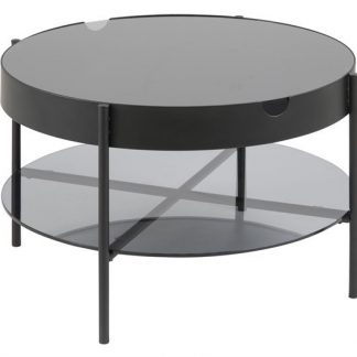 Tipton bakkebord - røgfarvet glas/sort metal, rund (Ø75)