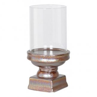 Dekorativ hurricane i glas og keramik H27 cm Ø14 cm - Bronze metallic
