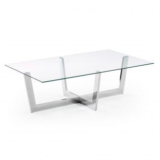 Plum sofabord - klar/sølv glas/stål, rektangulær (120x70)