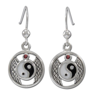 Øreringe Yin Yang med Rød Granat - pr par
