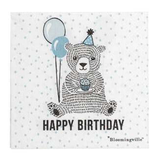 Bloomingville servietter (happy birthday/blå bjørn)