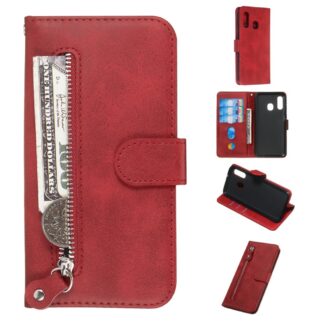 Samsung Galaxy A40 - Læder cover / pung med udvendig lomme - Rød