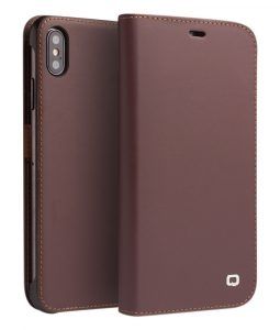 iPhone XS Max - QIALINO ægte læder cover / pung - Mørk brun