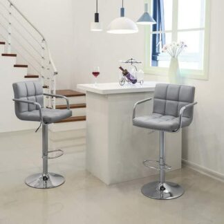 2 x Barstole med forkromet ramme, 360 graders roterende, bløde polstrede stole, grå