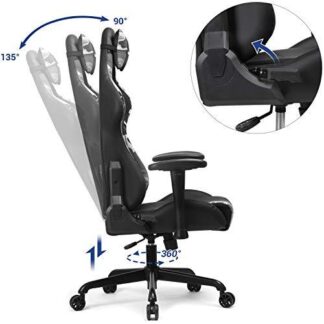 Gamer-lænestol, Racing Office-sæde, ergonomisk, lændehynde, stålramme, høj ryg, stort sæde, justerbar højde, PU-belægning