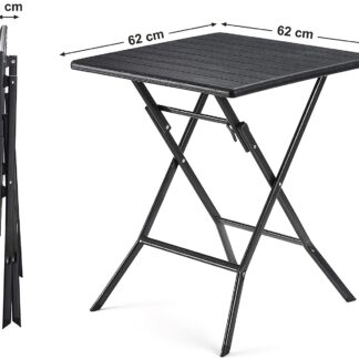 Klapbord, lille havebord med imiteret trækorn lavet af plast, vandtæt, stabile ben lavet af jern, hovlignende fødder, sikkerhedslås, 62 x 62 x 73 cm