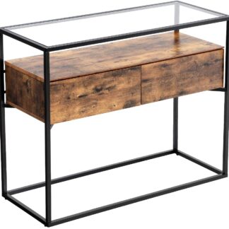 Konsolbord i industrielt design, stabilt konsolglasbord med 2 skuffer, skænk, hallbord, sidebord, lounge foyer, vintage stabilt