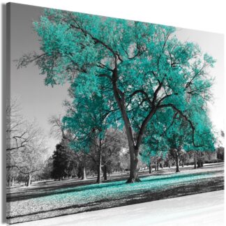 Billede - Autumn in the Park (1 Part) Wide Turquoise - turkis / 120x80