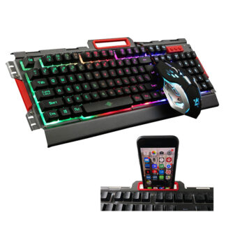 Gaming LED tastatur og mus med mobilholder (metal design og vandtæt)