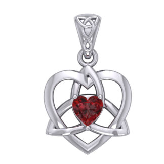 Vedhæng Keltisk Hjerte / Treenighedssymbolet med Rød Granat - 26mm - u/kæde