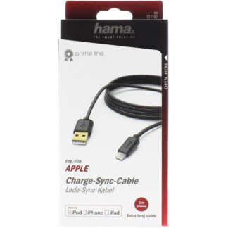 HAMA Lightning USB kabel MFI certificeret - Sort - 3 m