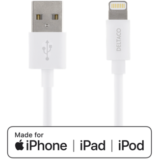 iPhone / iPad - Lightning USB opladerkabel - MFI certificeret - 1m - Hvid - 5 Års garanti