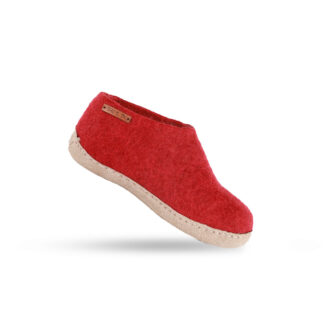 Uldhjemmesko Børn (100% ren uld) - Model rød m/sål i skind - Dansk Design fra SHUS