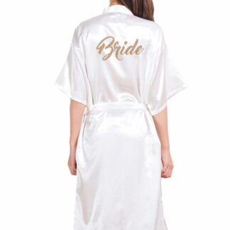 Lang hvid brude kimono m. guld glimmer skrift