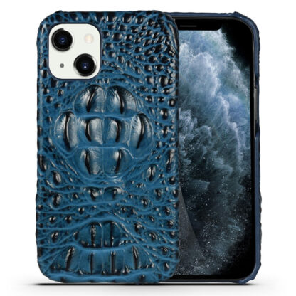 iPhone 13 Mini - Ægte læder Hardcover - Krokodille design - Blå
