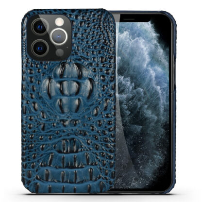 iPhone 13 Pro Max - Ægte læder cover - Krokodille design - Blå