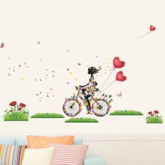 Wallsticker Pige på cykel med blomster