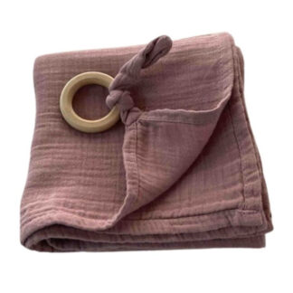 Cigit -Muslin Babytæppe med ring - gammel rosa