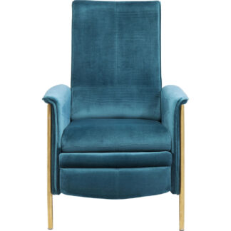 KARE DESIGN Lazy Velvet Blue recliner stol - blåt stof/messing stål, m. armlæn