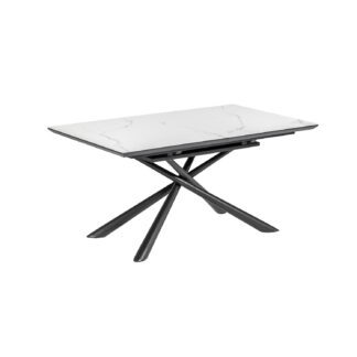 LAFORMA Theone spisebord, m. butterflybordplade - hvid porcelæn/glas og grå stål (160(210)x90)