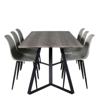 VENTURE DESIGN Marina spisebordssæt, m. 6 stole - grå finer/sort metal og grå plastik/sort metal