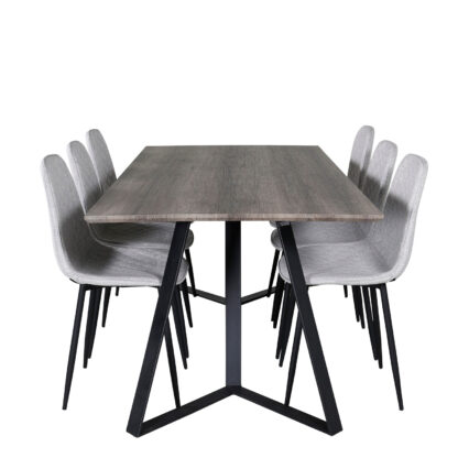 VENTURE DESIGN Marina spisebordssæt, m. 6 stole - grå finer/sort metal og grå stof/sort metal