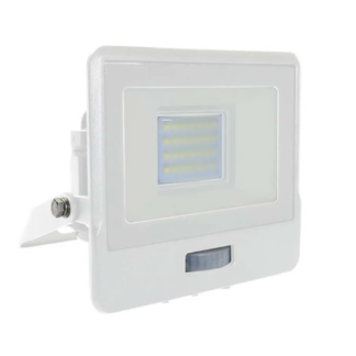 V-Tac 20W LED projektør med sensor - SMD, Samsung LED chip - Dæmpbar : Ikke dæmpbar, Farve på hus : Hvid, Kulør : Neutral